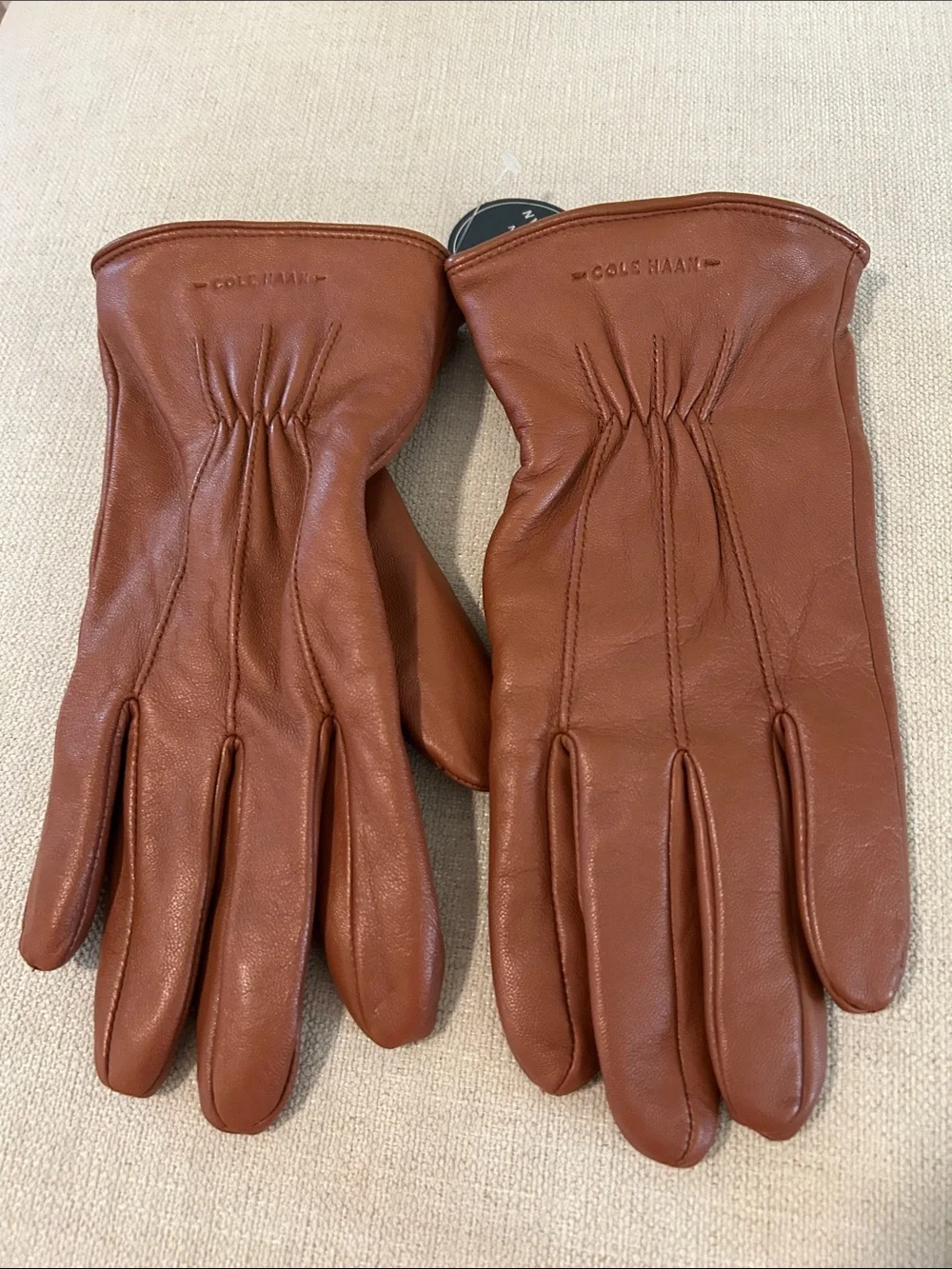 COLE HAAN Women's TOUCHSCREEN Classic Leather Gloves, Tan, Size XL, NWT